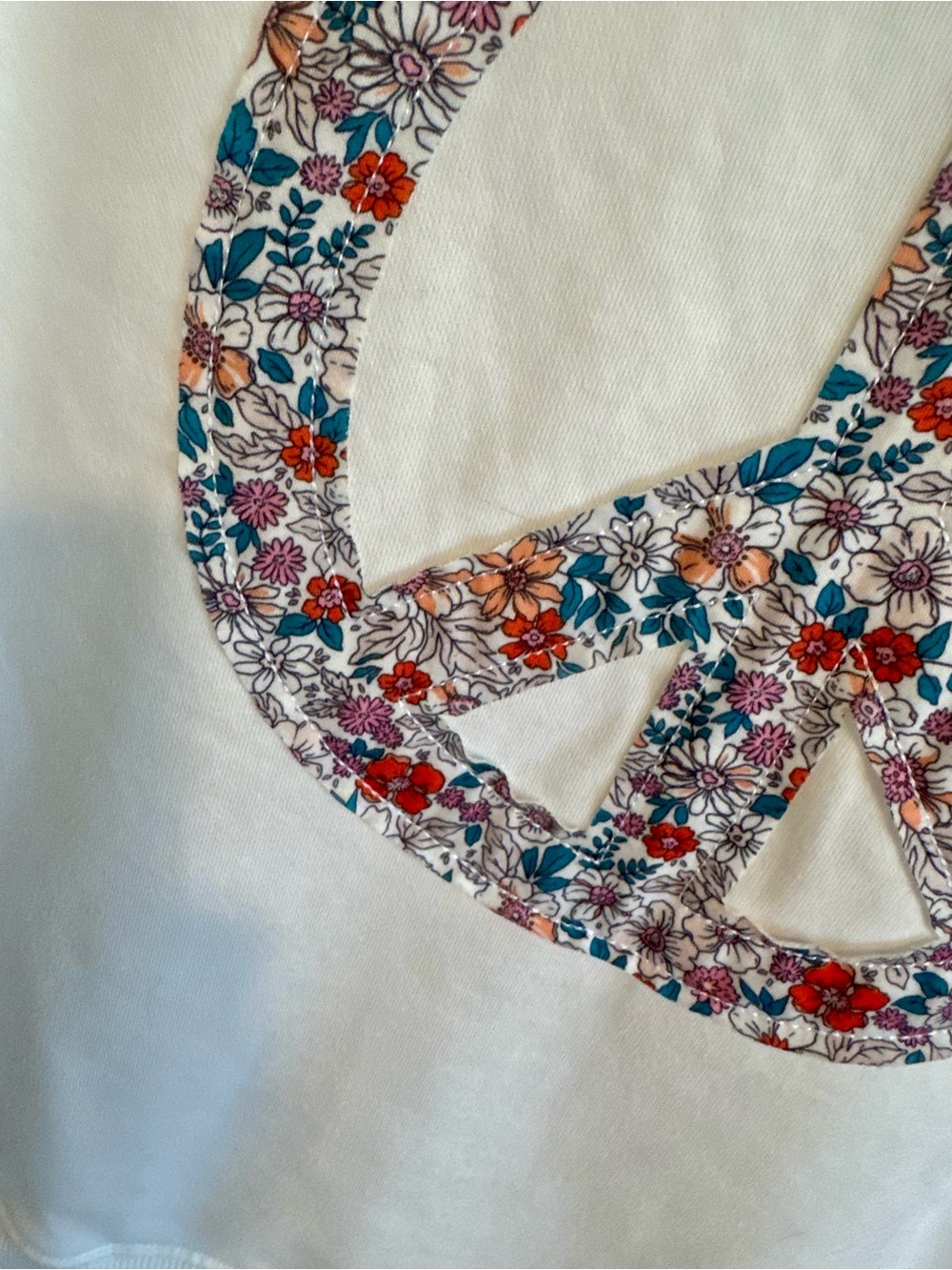 Oversized Floral Appliquéd Peace Symbol Sweatshirt Size S - Picture 5 of 9